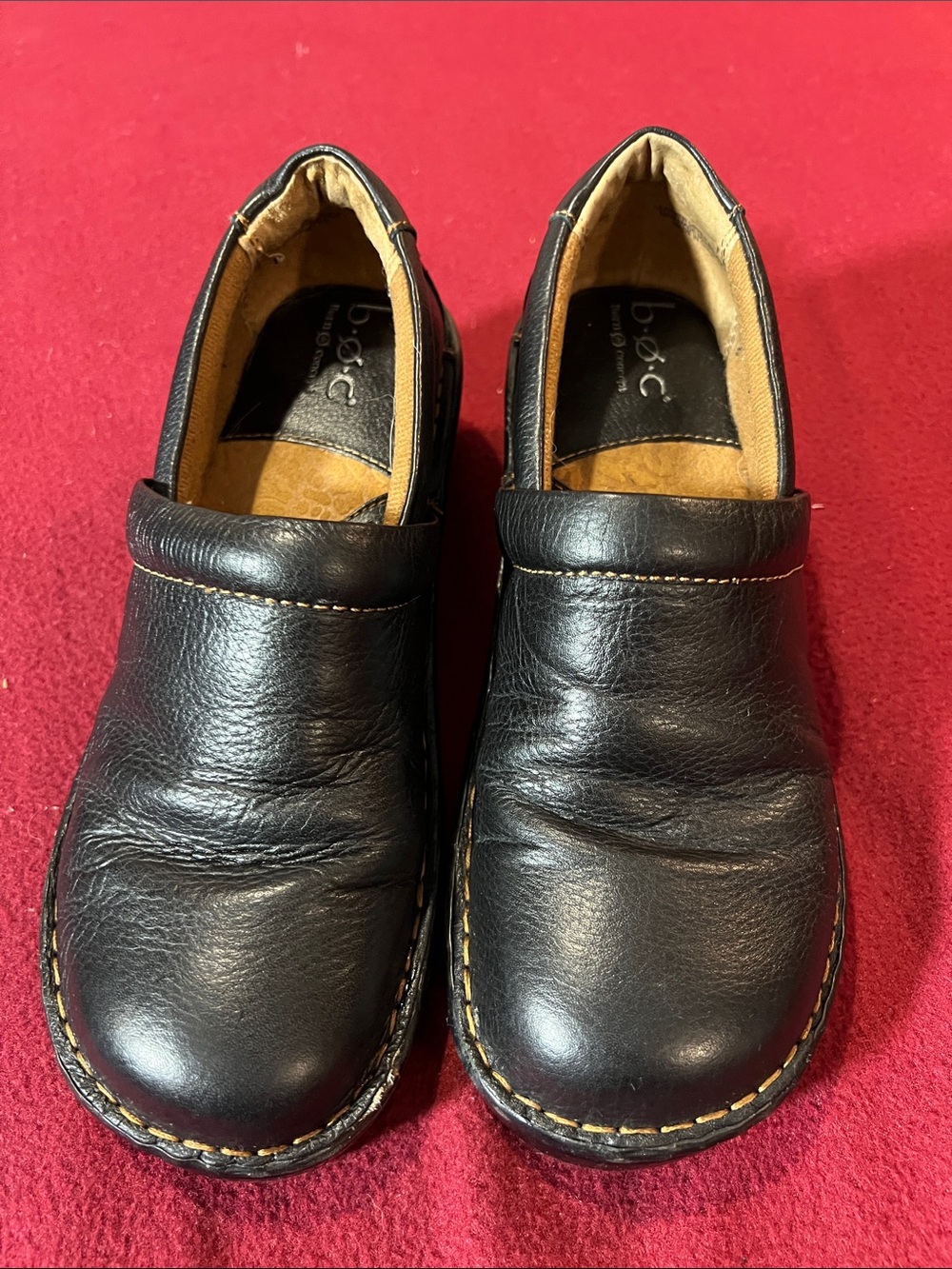 b.o.c. Black Leather Slip-On Women's Clogs